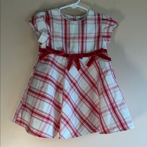 George Red and White Plaid Holiday Dress with Velvet Bow